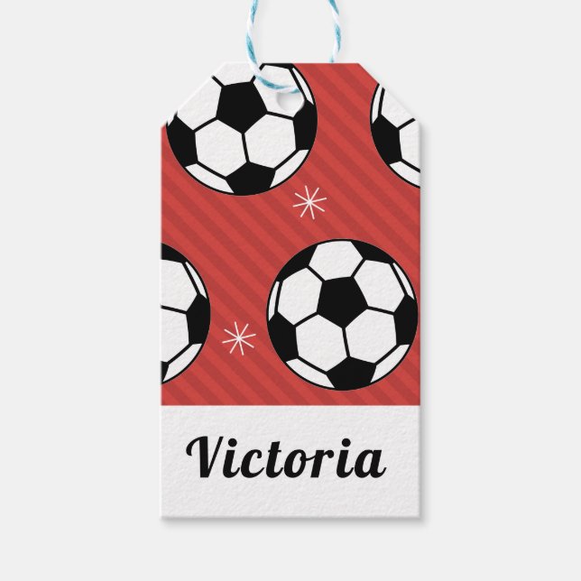 Red Soccer Weihnachten gestreift festlicher Ball & Geschenkanhänger (Vorderseite)