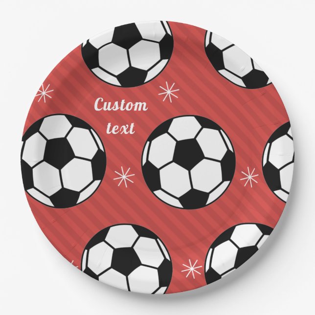 Red Soccer Weihnachten gestreift festlicher Ball & Pappteller (Vorderseite)