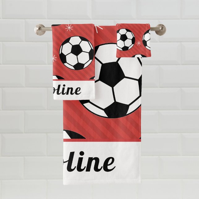 Red Soccer Weihnachtsball & Schneekinder Name Badhandtuch Set (Von Creator hochgeladen)