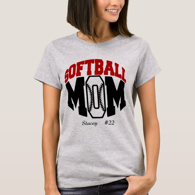 Red Softball Mama Personalisiert T-Shirt (Vorderseite)