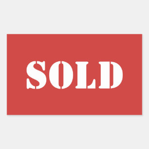 Red SOLD Typografie Word drucken Rechteckiger Aufkleber