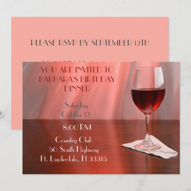 Red Sophisticted Vin rouge anniversaire Invitation (Devant / Derrière)