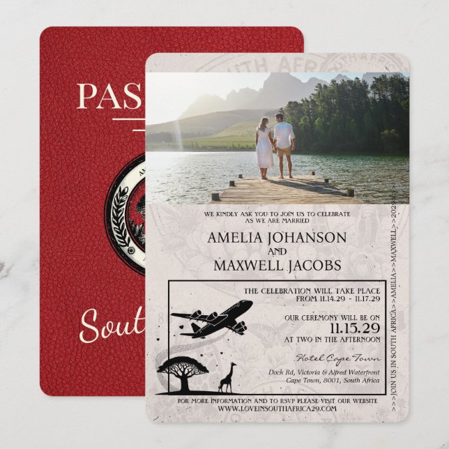 Red South Africa Pass Einladung zur Hochzeit (Vorne/Hinten)