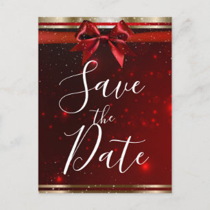 Red Sparkle Chic Bow Elegantes Holiday Save the Da Ankündigungspostkarte