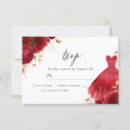 Red Sparkle Dress Rose Geburtstag Brautparty RSVP Karte