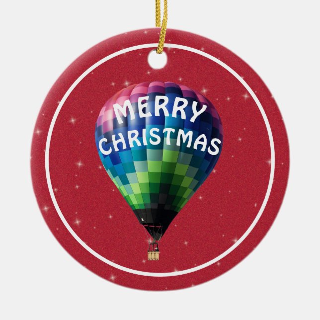 Red Sparkle Frohe Weihnachts Hot Air Ballon Keramik Ornament (Vorne)