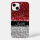 Red Sparkle Glam Bling Personalisiert Case-Mate iPhone 14 Hülle (Back)