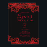 Red Sparkle Glitzer Lace Black Sweet 16 Party Einladung<br><div class="desc">Anpassen für jedes Ereignis</div>
