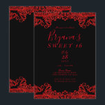 Red Sparkle Glitzer Lace Black Sweet 16 Party Einladung<br><div class="desc">Anpassen für jedes Ereignis</div>