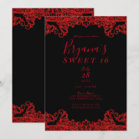 Red Sparkle Glitzer Lace Black Sweet 16 Party