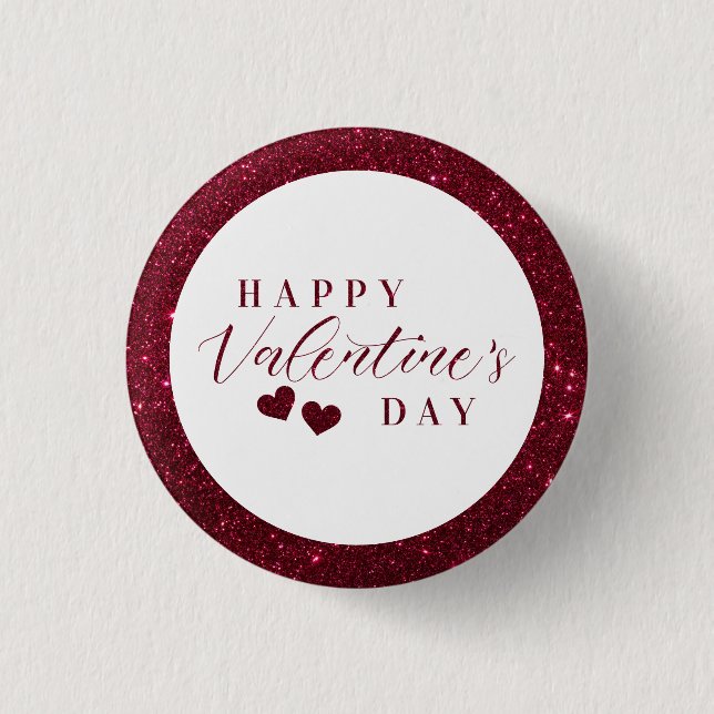 Red Sparkle Happy Valentine Day Hearts Button (Vorderseite)