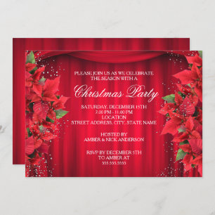 Red Sparkle Holly Floral Invitation de la fête de