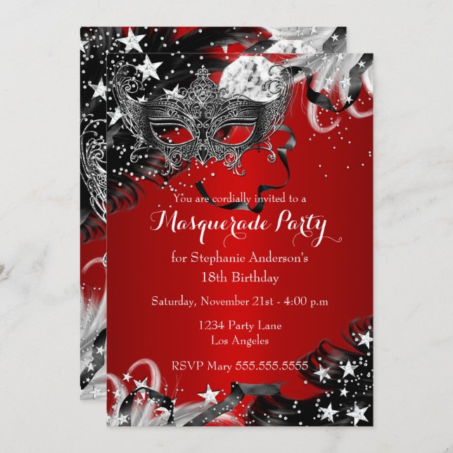 Red Sparkle Magical Night Masquerade Invitation (Devant / Derrière)