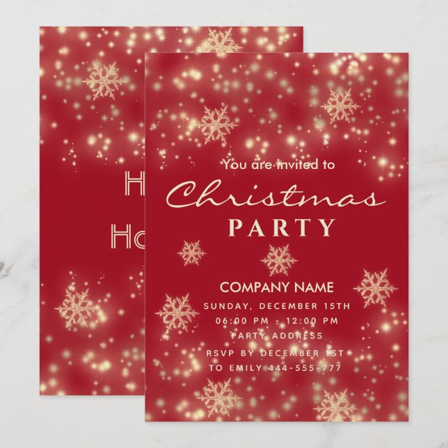 Red Sparkling Luxus Firmenweihnachtsfest Party Einladung (Vorne/Hinten)
