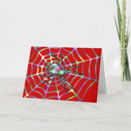 Red Spider and Spider Web Halloween Karte