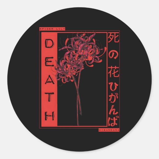 Red Spider Lily bedeutet Death Japan Anime Aesthet Runder Aufkleber (Vorderseite)