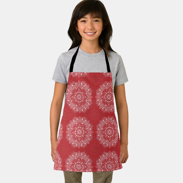 Red spiritual Indian mandala pattern Schürze (Insitu)