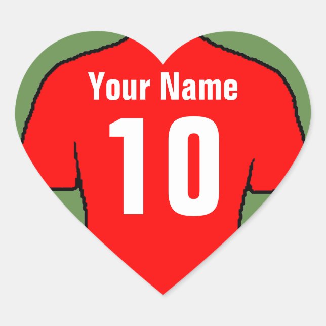 Red Sport Shirt - Name und Nummer auswählen Herz-Aufkleber (Vorderseite)
