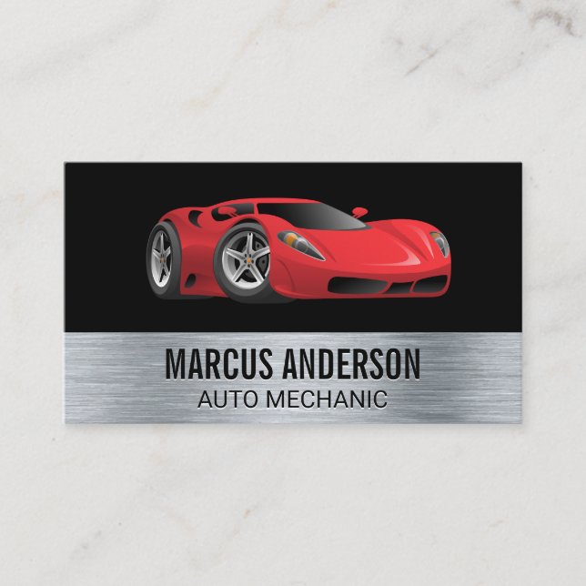 Red Sports Car | AUTO | Metall Visitenkarte (Vorderseite)