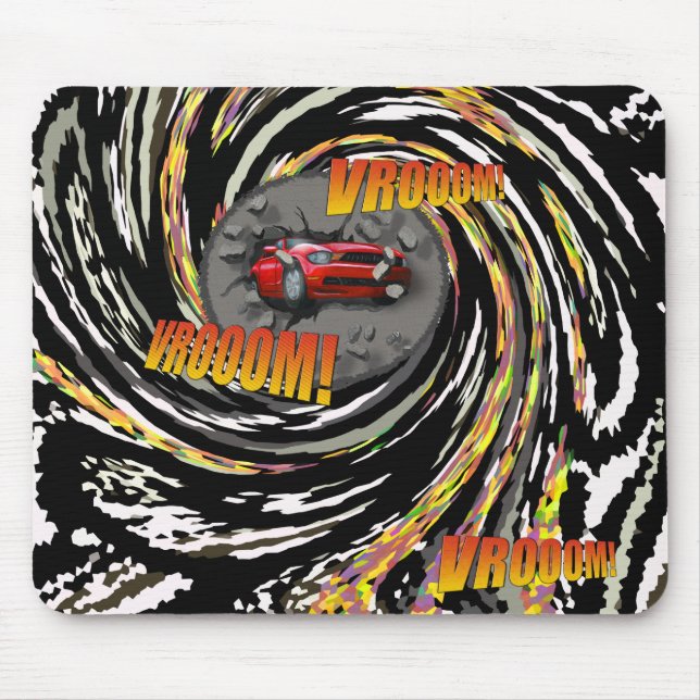 Red Sports Car bricht durch die Mauer Mousepad (Vorne)