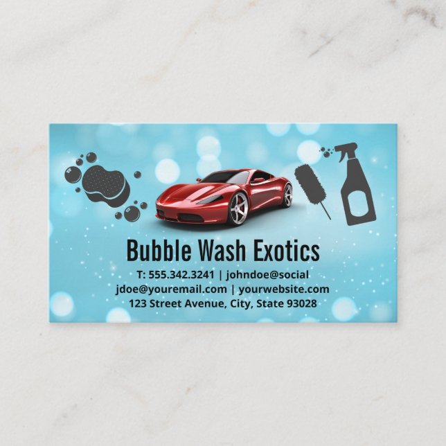 Red Sports Car Exotics | Car Wash Tools Visitenkarte (Vorderseite)