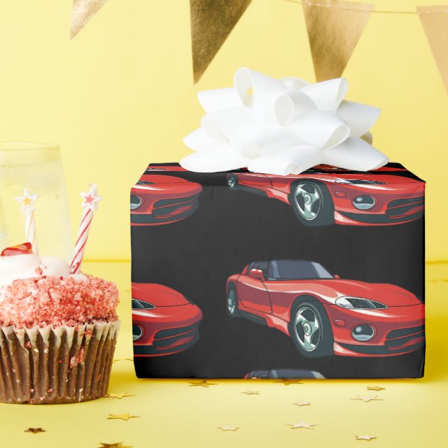 Red Sports Car Geschenkpapier (Geburtstagsparty)