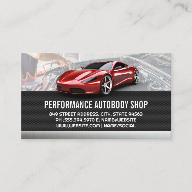 Red Sports Car | Mechanisches Auto Visitenkarte (Vorderseite)