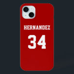 Red Sports Jersey Case-Mate iPhone Hülle<br><div class="desc">Fügen Sie einen Namen und eine(n) Nummer(n) hinzu,  um diese benutzerdefinierte rot-weiße Sportjersey inspirierte Telefonzelle(n) zu personalisieren. Es ist ein ausgezeichnetes Geschenk für einen sportlichen Fan oder Sportler. Es stehen die Optionen zur Farbänderung und zum Ändern der Schriftart-Größe zur Verfügung.</div>