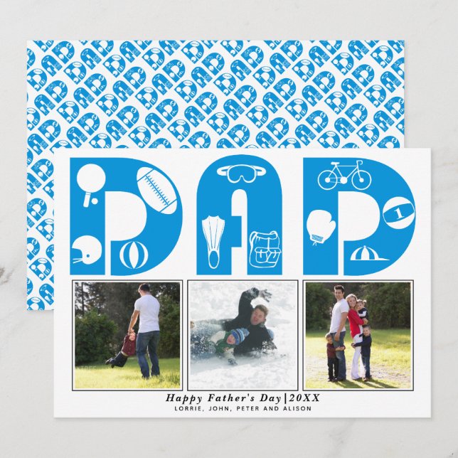 Red sports Papa Fête des pères bleu carte photo (Devant / Derrière)