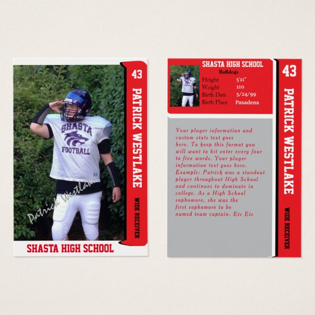Red Sports Trading Card mit Autograph (Vorne & Hinten)