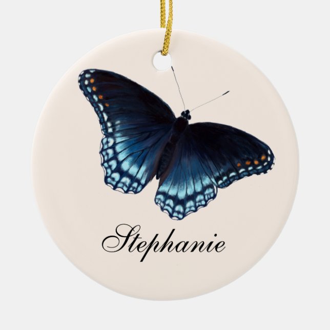 Red-Spotted Admiral Dark Blue Butterfly Painting Keramik Ornament (Vorne)