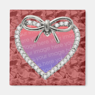 Red Square Diamond Heart Frame Magnet
