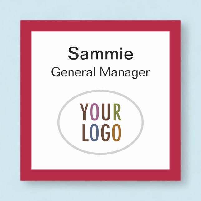 Red Square Nametag Company Logo Button oder Magnet (MISOOK Square Name Tag with Logo Red Border)