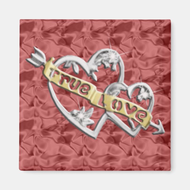 Red Square True Love Joined Hearts Magnet (Vorne)