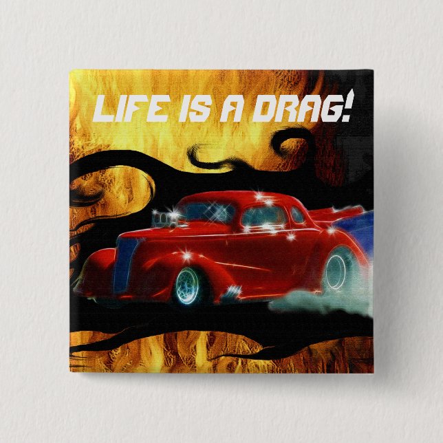 Red Srauking Doorslammer Drag Racing Car Button (Vorderseite)