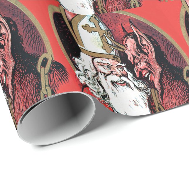 Red St Nicholas Krampus Geschenkpapier (Rolleneckpunkt)