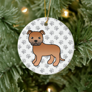 Red Staffordshire Bull Terrier Niedlich Cartoon Do Keramik Ornament