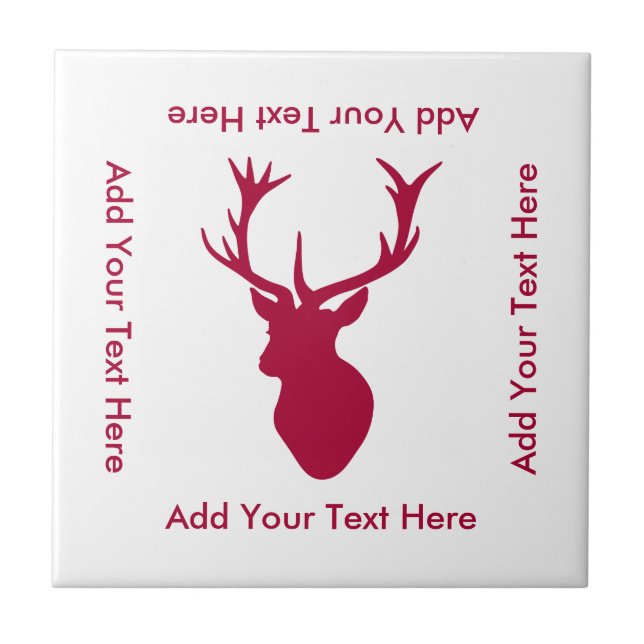 Red Stag Head Christmas oder Stag Party Fliese (Vorderseite)