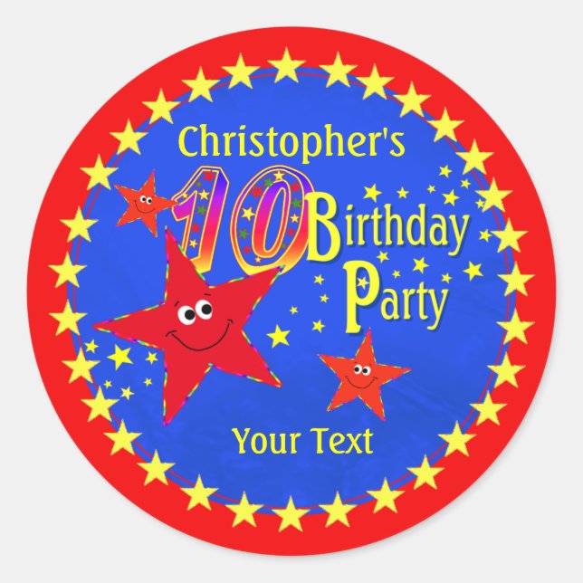 Red Star 10. Geburtstagsparty Round Sticker (Vorderseite)