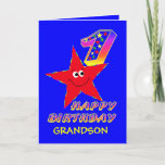 Red Star 1st Birthday Cards for Grandson Karte<br><div class="desc">Cute little red star in blue carrying a star filled birthday number will bring a smile to a 1 year old and tickle their fancy. Add your grandson's name to the front to personalize this birthday greeting card. It will be a treasured keepsake for their special 1st Birthday. Original Design...</div>