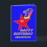 Red Star 1st Birthday Cards for Grandson Karte<br><div class="desc">Cute little red star in blue carrying a star filled birthday number will bring a smile to a 1 year old and tickle their fancy. Add your grandson's name to the front to personalize this birthday greeting card. It will be a treasured keepsake for their special 1st Birthday. Original Design...</div>