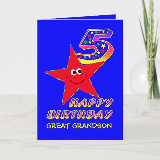Red Star 5th Birthday Great Grandson Karte (Vorderseite)