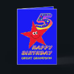 Red Star 5th Birthday Great Grandson Karte<br><div class="desc">Niedlicher kleiner roter Stern am blauen Himmel, der eine sterngefüllte Geburtstagsnummer trägt, bringt einem 5-Jährigen ein Lächeln und kitzelt ihr extravagante. Fügen Sie den Namen des Kindes auf die Vorderseite, um diese Geburtstagskarte zu personalisieren. Es wird ein wertvoller Sake für ihren besonderen 5. Geburtstag sein. Originelles Design von Anura Design...</div>