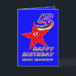 Red Star 5th Birthday Great Grandson Karte<br><div class="desc">Niedlicher kleiner roter Stern am blauen Himmel, der eine sterngefüllte Geburtstagsnummer trägt, bringt einem 5-Jährigen ein Lächeln und kitzelt ihr extravagante. Fügen Sie den Namen des Kindes auf die Vorderseite, um diese Geburtstagskarte zu personalisieren. Es wird ein wertvoller Sake für ihren besonderen 5. Geburtstag sein. Originelles Design von Anura Design...</div>