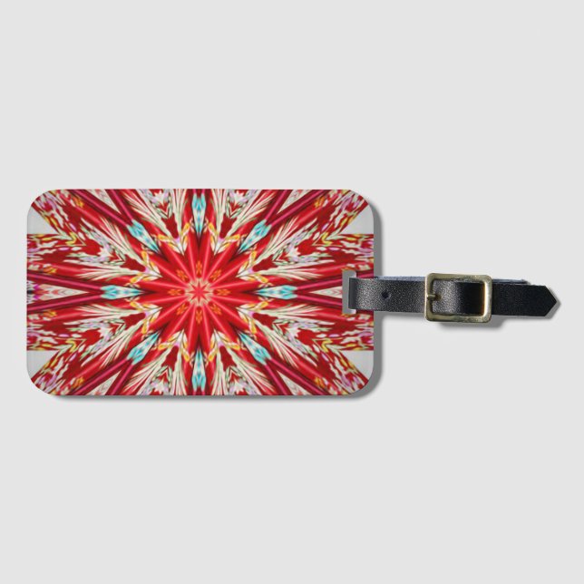 Red Star Burst Effect Mandala Gepäckanhänger (Vorderseite (Horizontal))