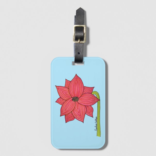 Red Star Flower with Blue background Gepäckanhänger (Vorderseite Vertikal)