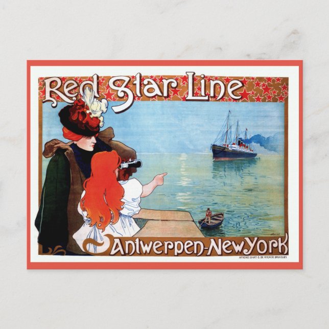 Red Star Line Antwerp-New York Jahrgang Postkarte (Vorderseite)