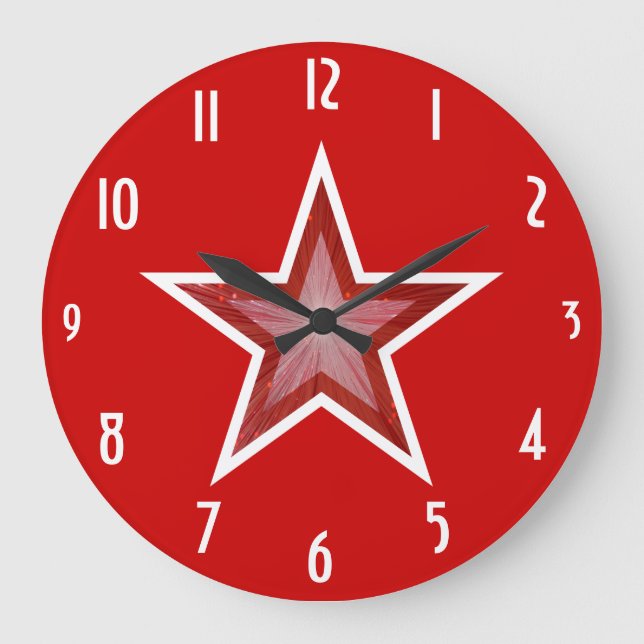 Red Star 'numbers' clock round red Große Wanduhr (Vorderseite)
