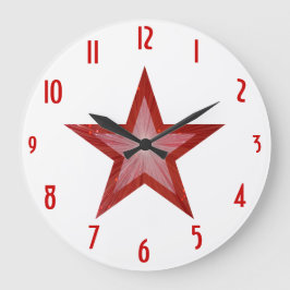 Red Star 'numbers' clock round white Große Wanduhr