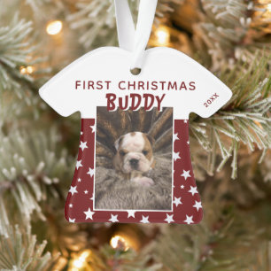 Red Star Pattern Puppy Doppy Foto Ornament